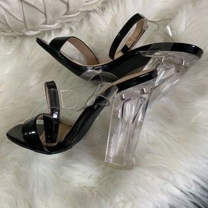 Black strap Clear heels